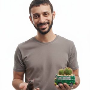 עציץ בטון מעוצב דגם "ואן טרנספורטר רטרו" כולל סוקולנט – מחלקת כלי תחבורה