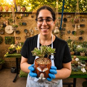 עציץ בטון מעוצב דגם "שועל" כולל סוקולנט – מחלקת בעלי חיים