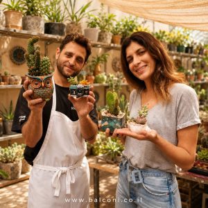 עציץ בטון מעוצב דגם "קונכייה מהממת" כולל סוקולנט – שני דגמים לבחירה