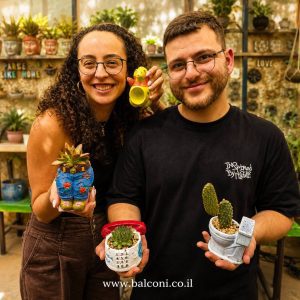 עציץ בטון דגם "אסלה מלכותית" כולל סוקולנט — יצירת בטון בעבודת יד של "לעוף על המרפסת"